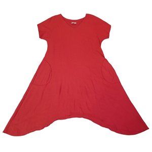 Dunes M‎ Red Tunic Dress Lagenlook Pockets Sharkbite Hem Boho Asymmetrical